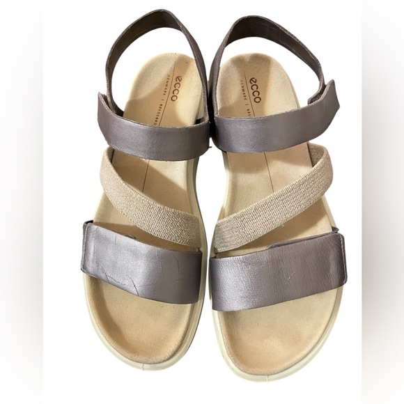 Ecco Multi-Strap Sandals in Brown and Cream - Picture 1 of 4